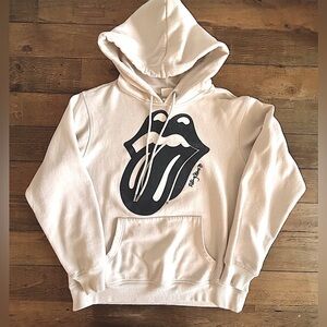 H&M ROLLING STONES Cream and black logo hoodie w/kangaroo pockets Embroidered S